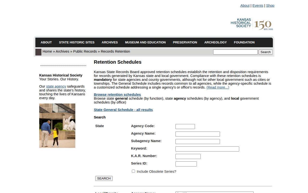 Kansas retention schedules for Sumner County arrest and mugshot records